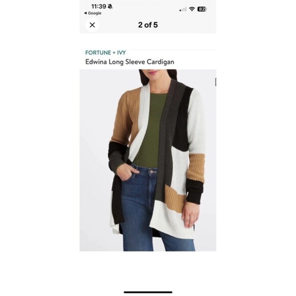 Fortune + Ivy Stitch Fix Long Open Cardigan Sweater Sz L Stripe Cozy Classic New - Picture 4 of 7